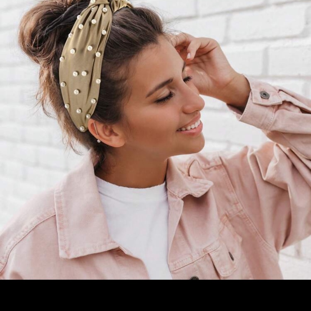 Stylish Tan Headband with Pearls